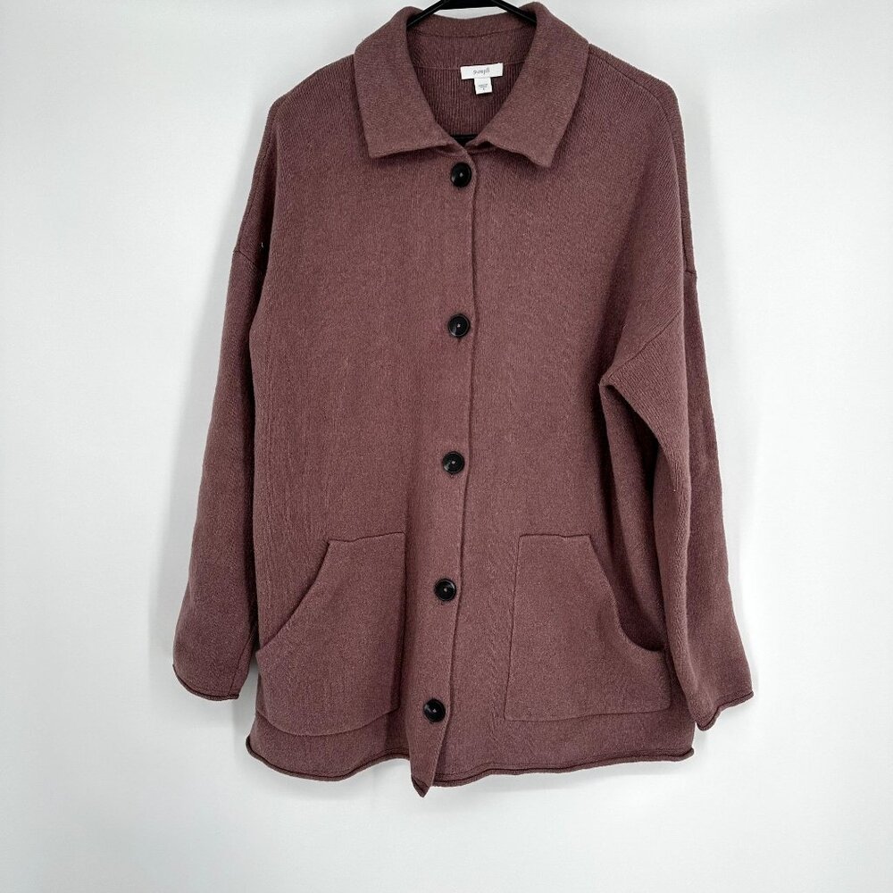 Pure Jill Sweater Jacket Maroon Size Small Button up Cotton‎ Blend